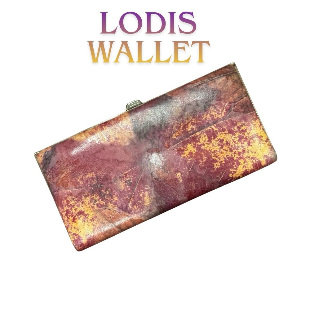 LODIS Genuine Leather Framed Clutch Wallet Watercolor Print Vintage